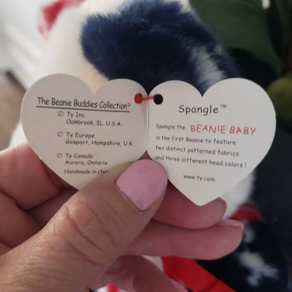 1999 Ty Large 14" Beanie Buddy Spangle Patriotic American Flag Stripes Bear - Picture 5 of 10